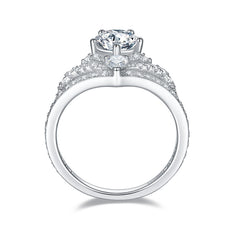 engagement rings for women | Luxury 1ct + 0.8ct D Moissanite Crown Ring – Platinum-Plated 925 Silver |
