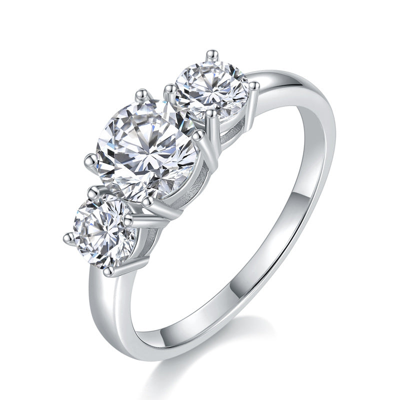 moissanite vintage rings three-Stone 1ct & 2*0.5ct D Moissanite Ring - Platinum Plated 925 Silver 'Three Lives' Jewelry engagement rings for women