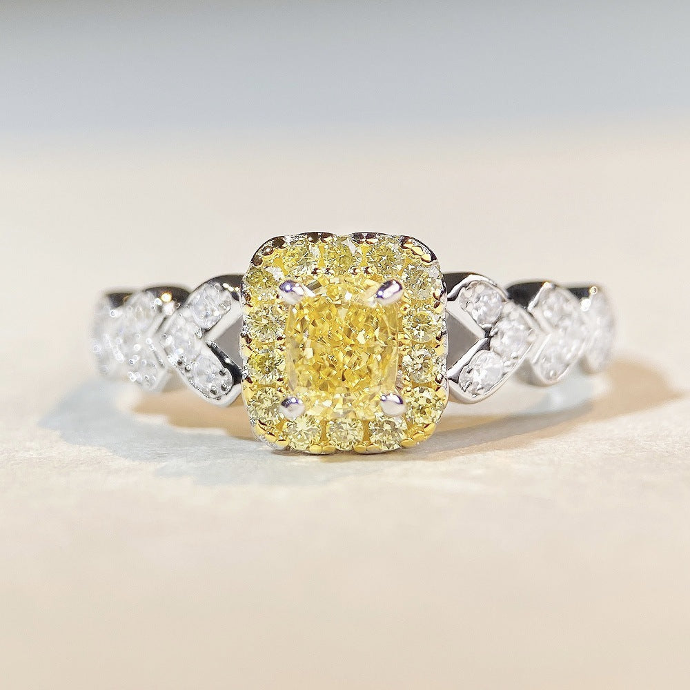 Felistly Jewelry: S925 Sterling Silver Cute Pink Diamond Ring - Ins Style Minimalist Luxury High Carbon Diamond Ring for Women