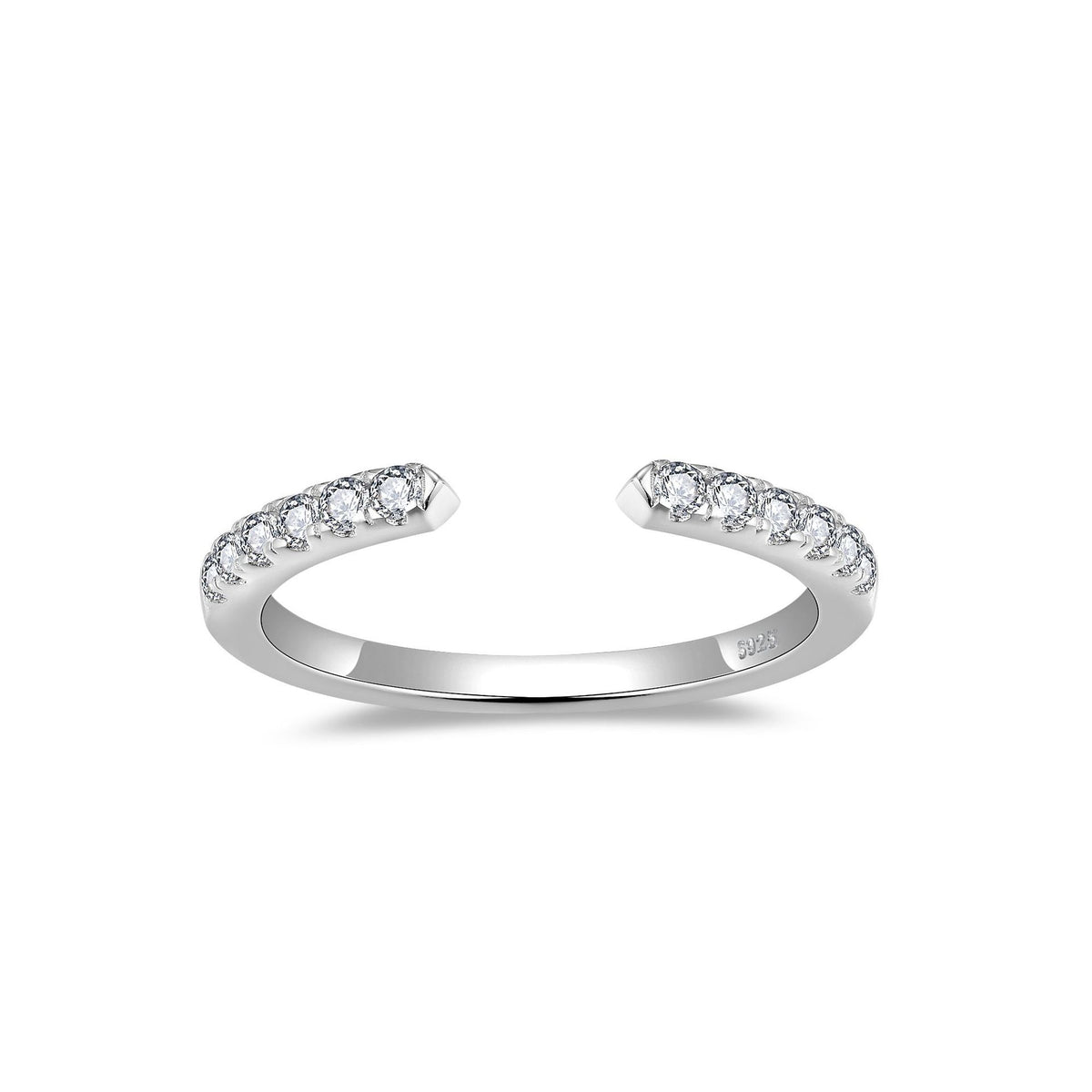 Versatile Stackable Open Ring - S925 Silver Plated 18K Gold with Moissanite Row Ring for Women