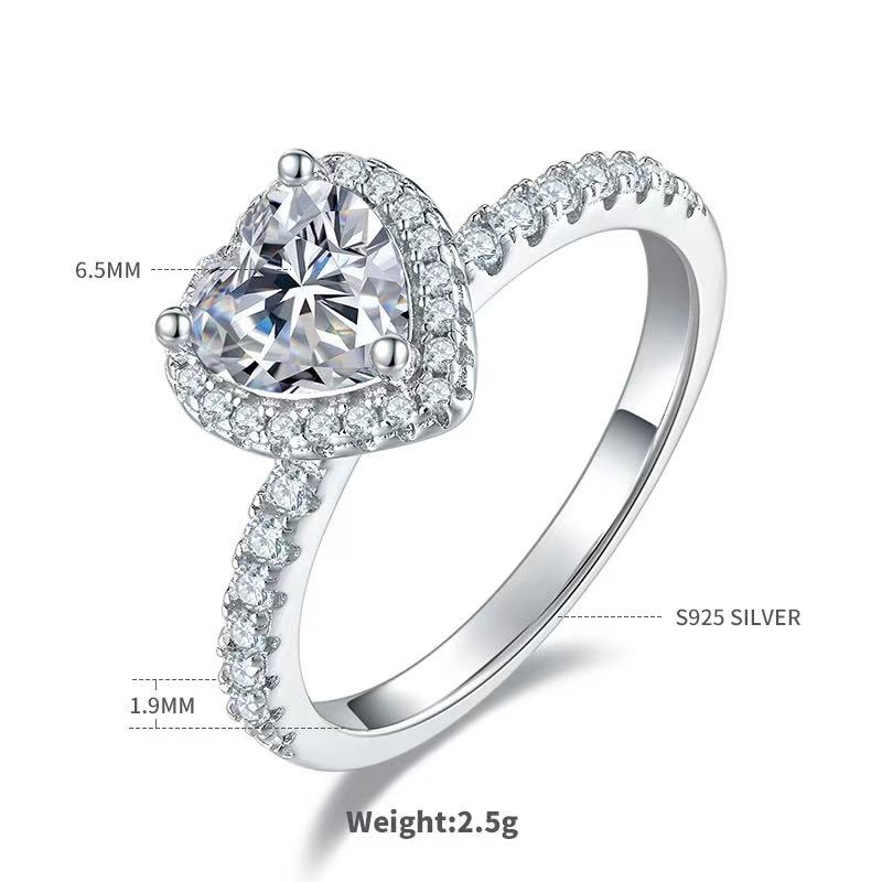 engagement rings for women 1-Carat D Color Moissanite Heart-Shaped Ring - Sterling Silver Rhodium Plated for Women |elongated cushion cut with wedding band
