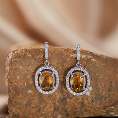 Natural Amethyst Citrine Earrings - 18K Gold Plated 925 Silver Studs (Chakra Healing Gemstones)