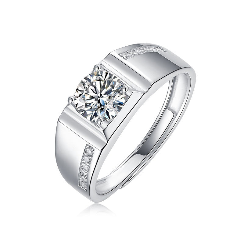 Felistly Jewelry: Men gents ring 3ct Moissanite Men's Ring S925 Sterling Silver Minimalist Fashion Wedding Band, Gift for Boyfriend/Husband/Father's Day