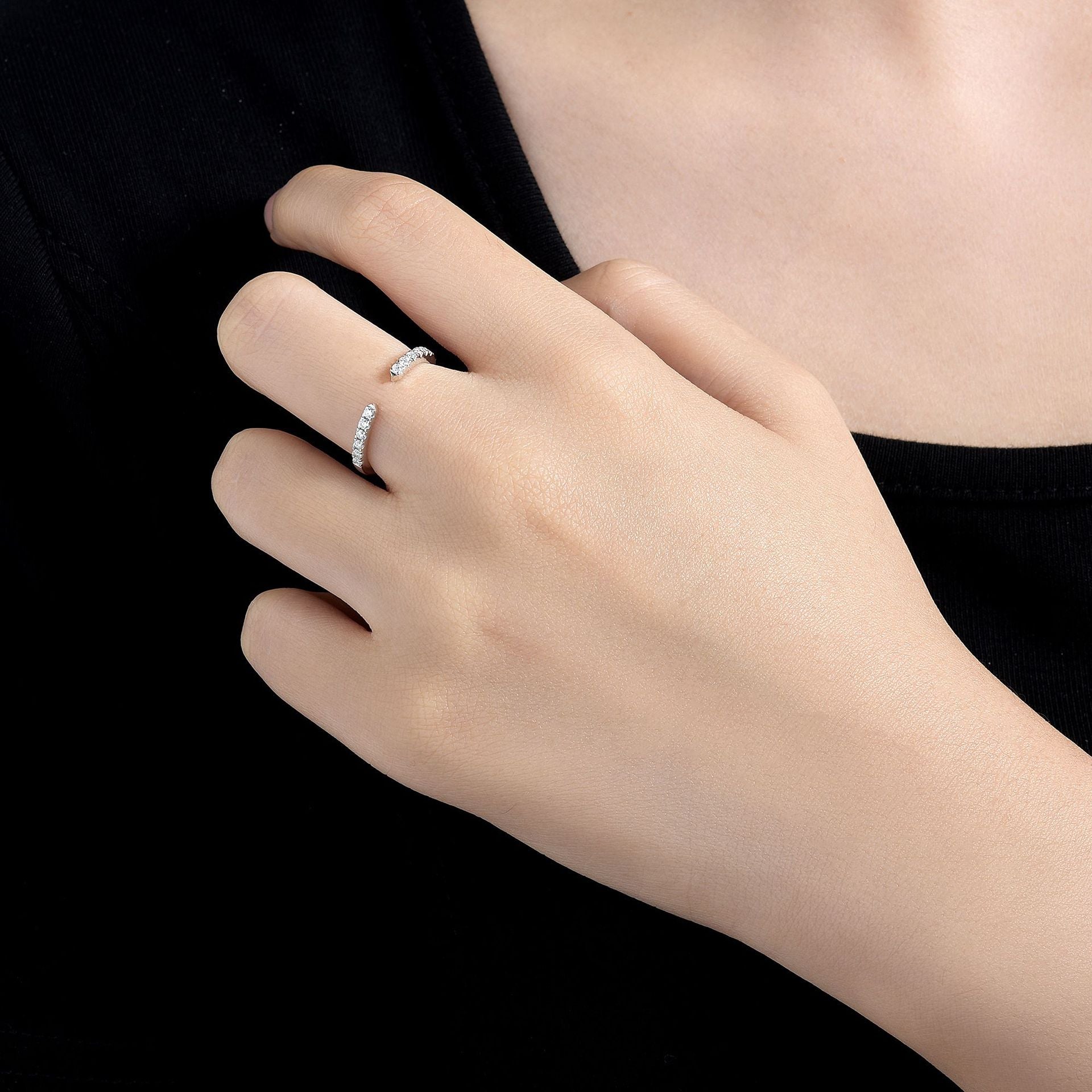 Versatile Stackable Open Ring - S925 Silver Plated 18K Gold with Moissanite Row Ring for Women