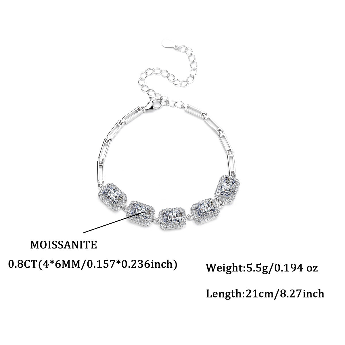 4ct Radiant Cut Moissanite Tennis Bracelet - 925 Silver Icy Hip-Hop Bling for Women