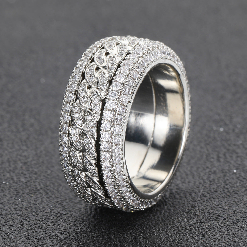 Hip-Hop Cuban Link Ring with Rotatable Zircon – Streetwear Fashion Statement