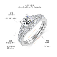 Princess Cut 1ct Moissanite Ring - 925 Silver with Platinum Plating
