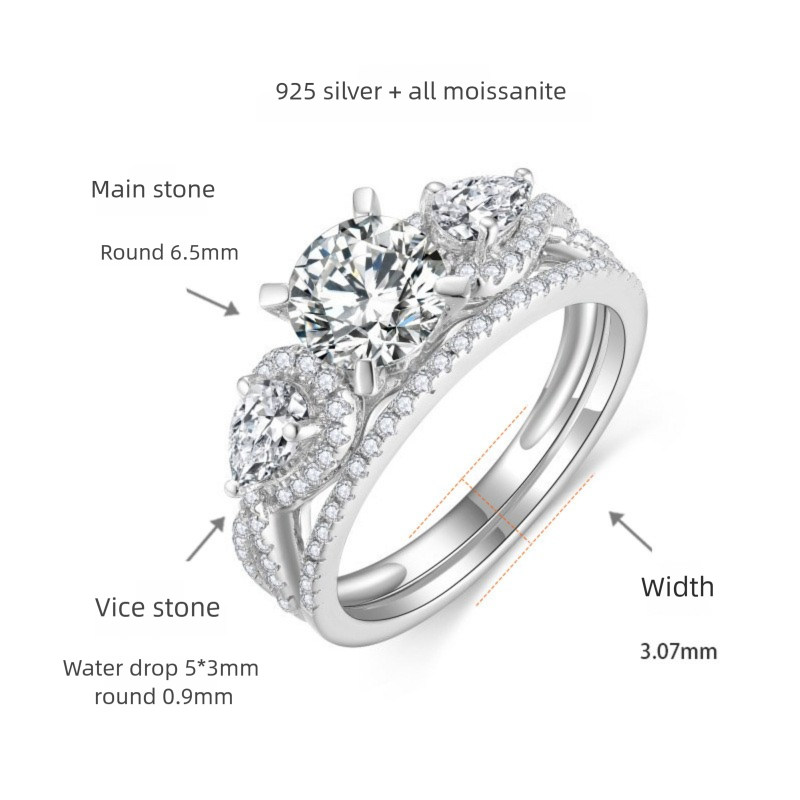 engagement rings for women | 2ct Marquise Moissanite Ring - 925 Silver with Platinum Plating