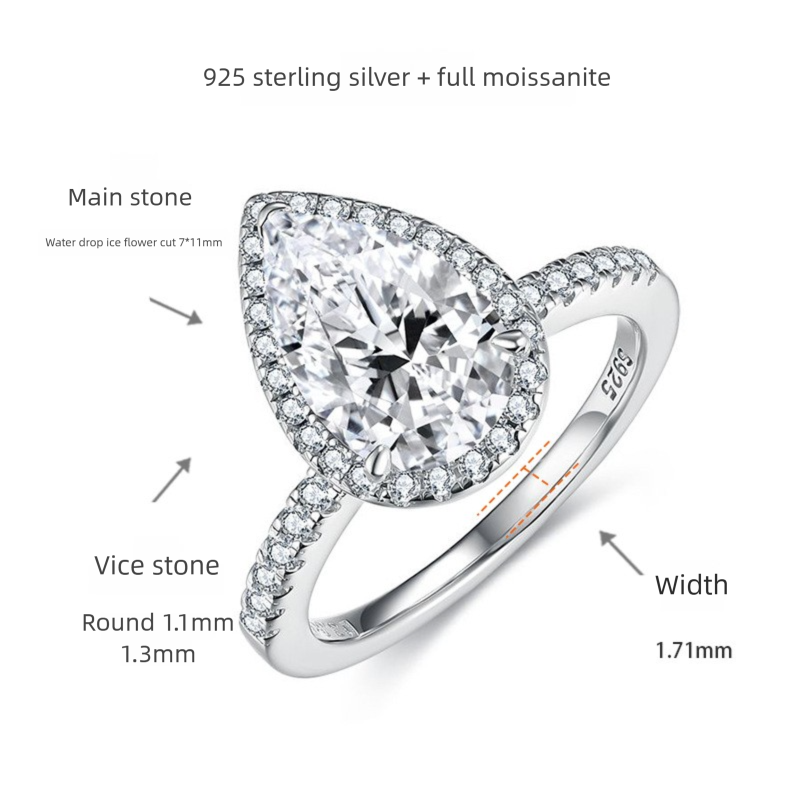Felistly Jewelry: 3ct Pear Moissanite Solitaire Ring | 18K Gold Plated Sterling Silver | Diamond-like Jewelry