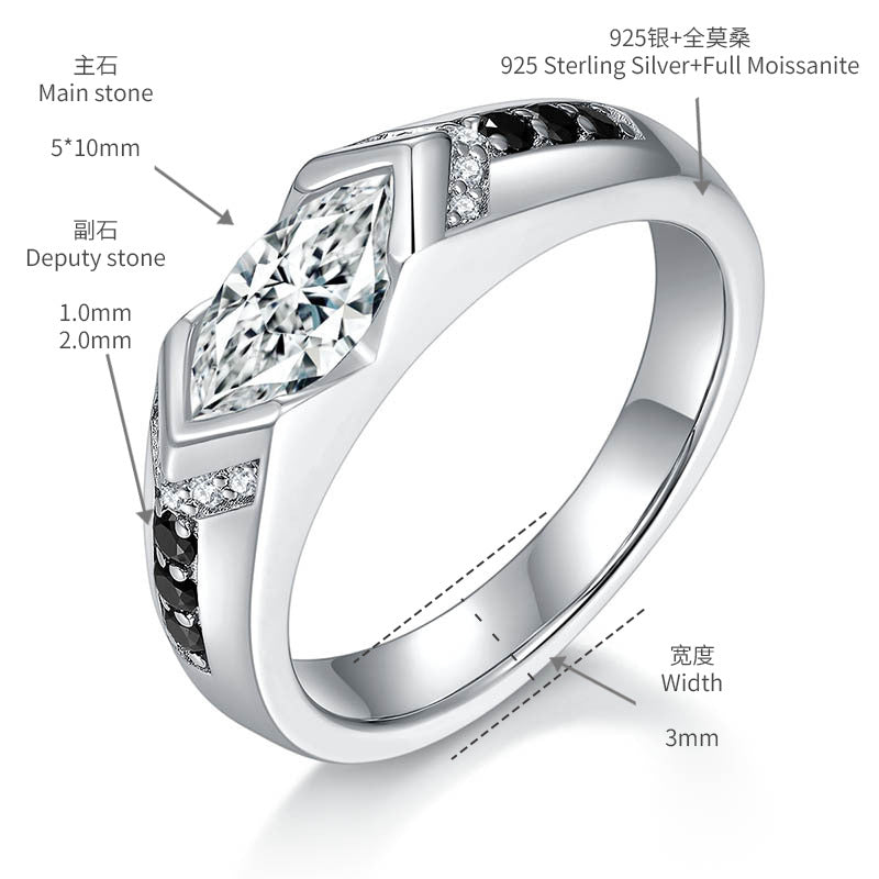 Unique 1ct Marquise Moissanite Ring - 5x10mm Elongated Cut in Platinum Plated 925 Silver