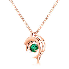 3D Dolphin Emerald Pendant Necklace – Lab-Created Gem in 925 Silver, Vintage Inspired