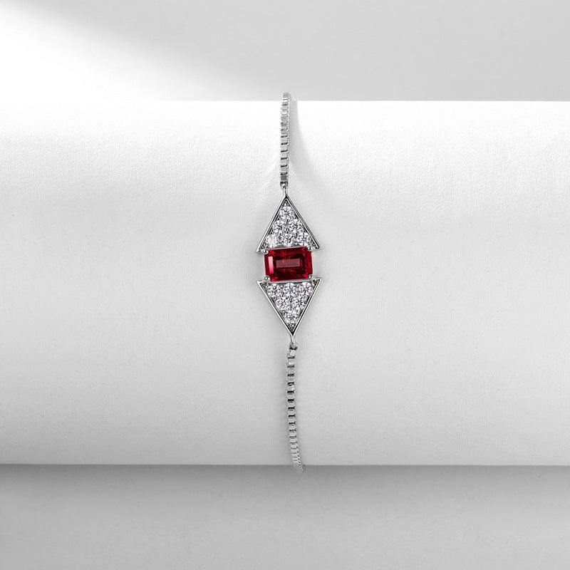 Modern Geometric Bracelet - Lab-Created Emerald & Ruby in 925 Silver (Women's Stackable Jewelry)