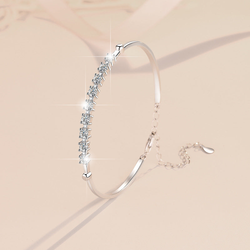 Felistly Jewelry: Adjustable Moissanite Slider Bracelet Set - 925 Silver Stackable Bangle & Chain