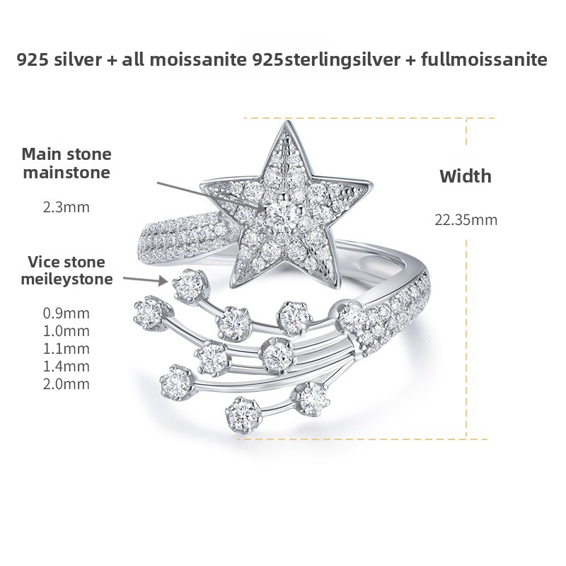 engagement rings for women | Celestial Comet Ring - 925 Silver with Platinum Plating & Pavé Moissanites