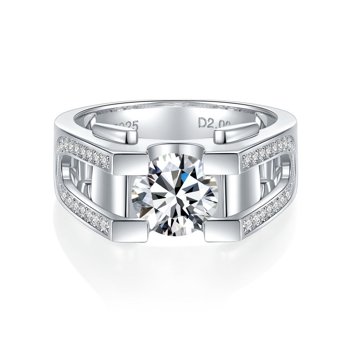 Felistly Jewelry: Men gents ring 2CT Moissanite Men's Ring in S925 Sterling Silver - Luxury Minimalist Design, Elegant Wedding Band Jewelry for Men