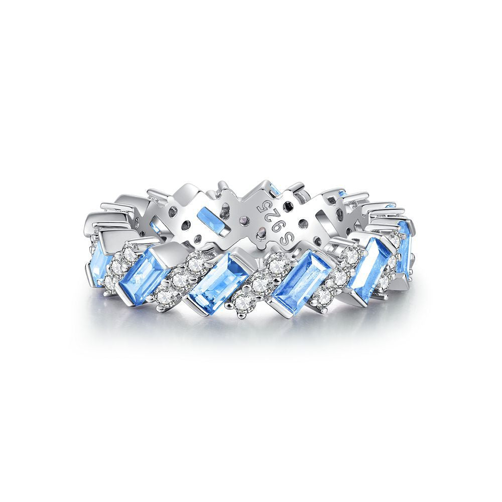 Felistly Jewelry: wedding bands for women New S925 Sterling Silver Emerald Cut Full Diamond Eternity Band Ring - Trendy Viral Sparkling Emerald Green Ring