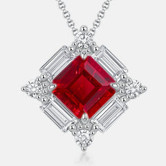 Women’s Lab-Created Ruby Pendant Necklace - Geometric 925 Silver Collarbone Jewelry