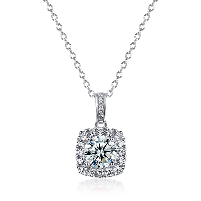 Luxury Square Pavé Ruby Pendant Necklace – Lab-Created Gemstone in 925 Silver