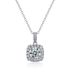 Luxury Square Pavé Ruby Pendant Necklace – Lab-Created Gemstone in 925 Silver
