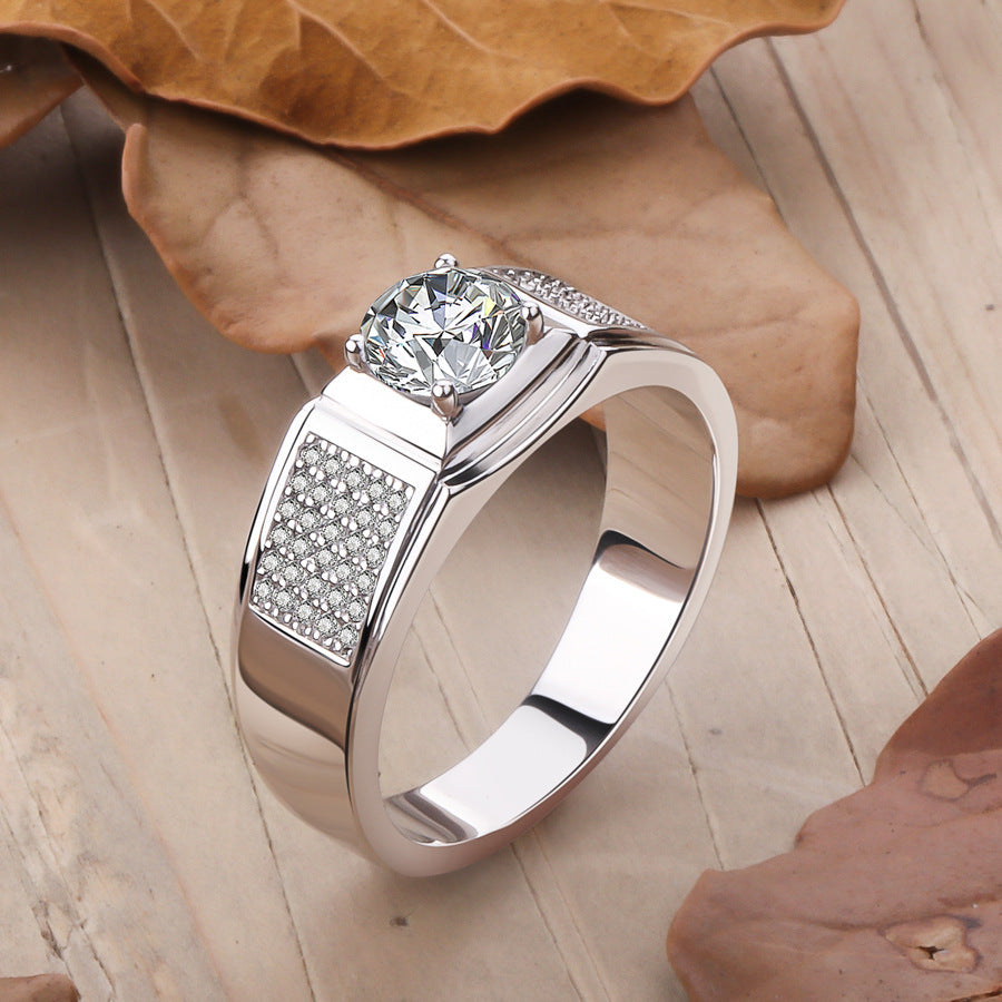 Men gents ring Men's Moissanite Ring - 1ct D Color Moissanite in 925 Sterling Silver with Halo Setting