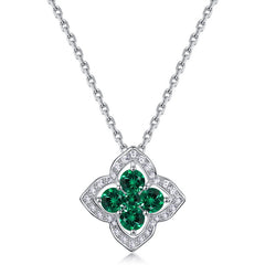 Women’s Lucky Clover Necklace - Delicate Lab-Created Gem in 925 Silver, 17’’ Chain