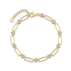 Felistly Jewelry: Gold Paperclip Chain Bracelet - 925 Silver Moissanite Women's Jewelry (Hypoallergenic)