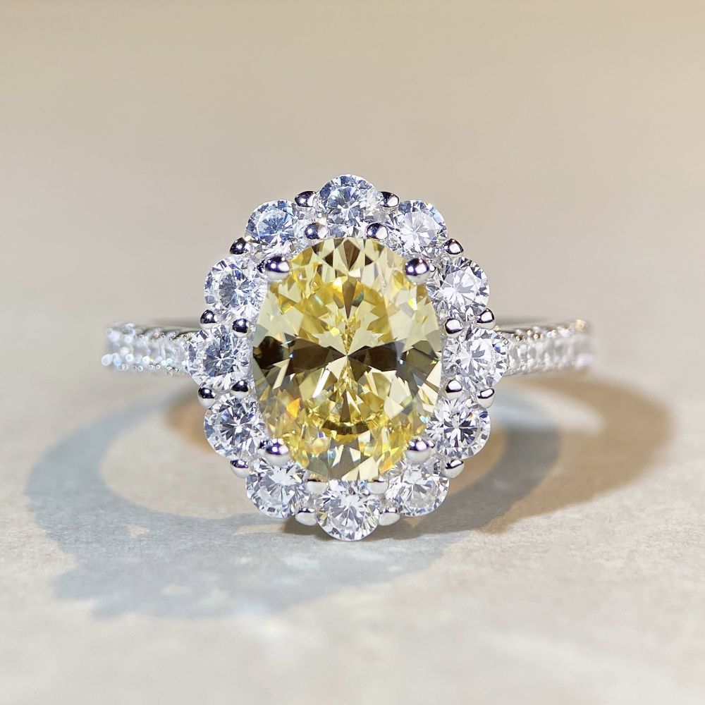 Felistly Jewelry: S925 Sterling Silver Sapphire Ring for Women, Solitaire Pigeon Egg Shape with Luxurious Full Halo