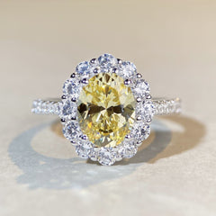 Felistly Jewelry: S925 Sterling Silver Sapphire Ring for Women, Solitaire Pigeon Egg Shape with Luxurious Full Halo