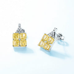 Designer Yellow Diamond Stud Earrings – 925 Silver Snowflake Diamond Halo (Modern Luxury)