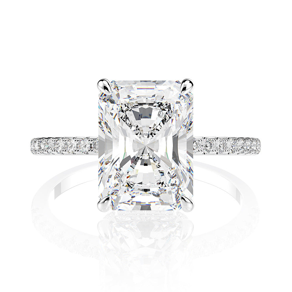 Felistly Jewelry：Bestselling 4ct 8x10mm Radiant-Cut White Gold Moissanite Engagement Ring