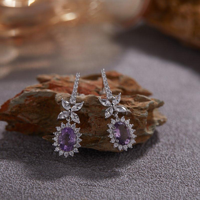 Nature-Inspired Floral Butterfly Earrings - 925 Silver & 18K Gold Long Drop Earrings with Natural Gemstones