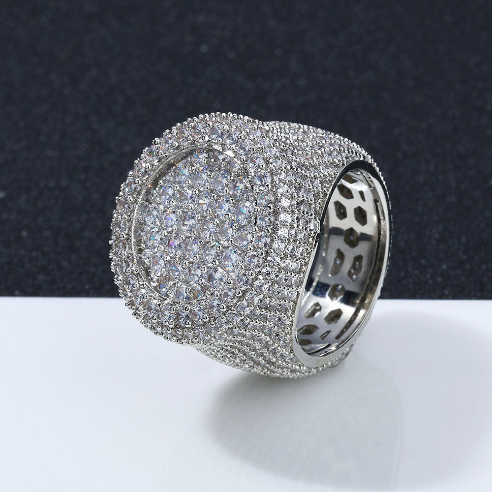 Men's Premium Hip-Hop Style Full Pavé Zircon Dome Ring – Luxury Streetwear Accessory