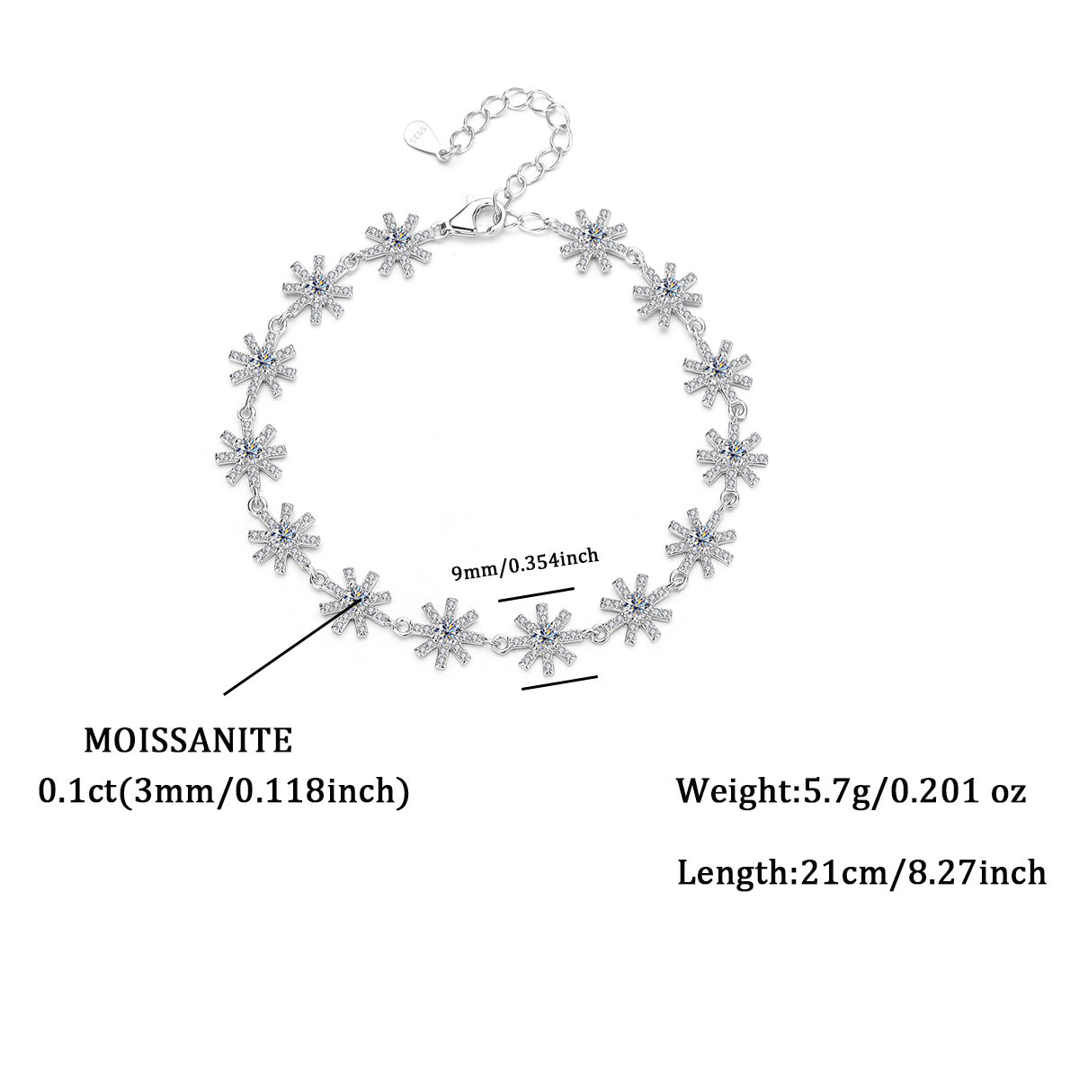 Felistly Jewelry: Sparkling Cross Flower Bracelet - 925 Silver Moissanite Dainty Jewelry for Women