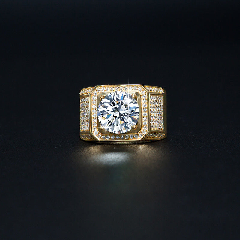 men gents ring Statement 5ct Moissanite Gold-Plated Ring - Premium 925 Silver Men's Jewelry