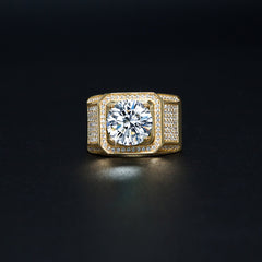 men gents ring Statement 5ct Moissanite Gold-Plated Ring - Premium 925 Silver Men's Jewelry