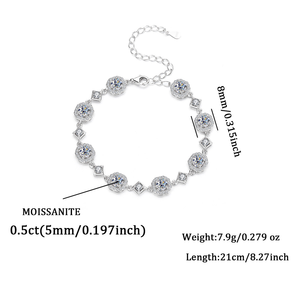 Felistly Jewelry: Square Moissanite Bracelet - 925 Silver Bestseller Stackable Jewelry for Women