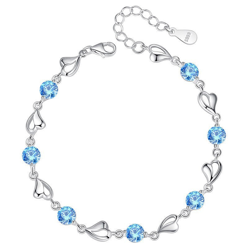Felistly Jewelry: Ocean Heart S925 Sterling Silver Bracelet for Women - Luxury Minimalist Heart-Shaped Diamond Accent Design