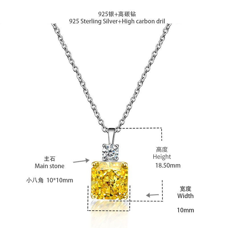 Luxury 10mm Square Octagon Lab Diamond Pendant – 18K Gold Plated Sterling Silver Necklace
