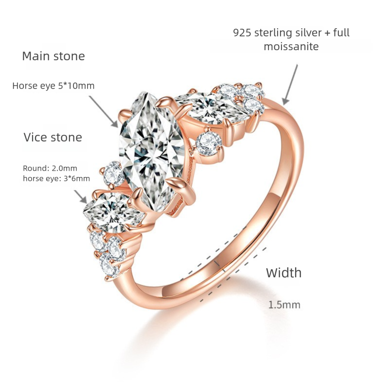 Felistly Jewelry: engagement rings for women| Bestselling Asymmetric Marquise 1ct Moissanite Ring in Sterling Silver 18K Rose Gold Plated - Trendy Women's Jewelry