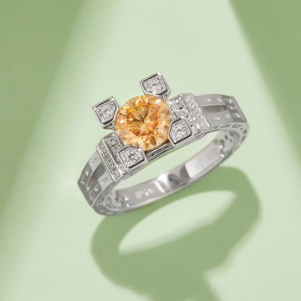 Parisian Style 1ct Moissanite Ring - D Color 925 Silver Plated with Rhodium