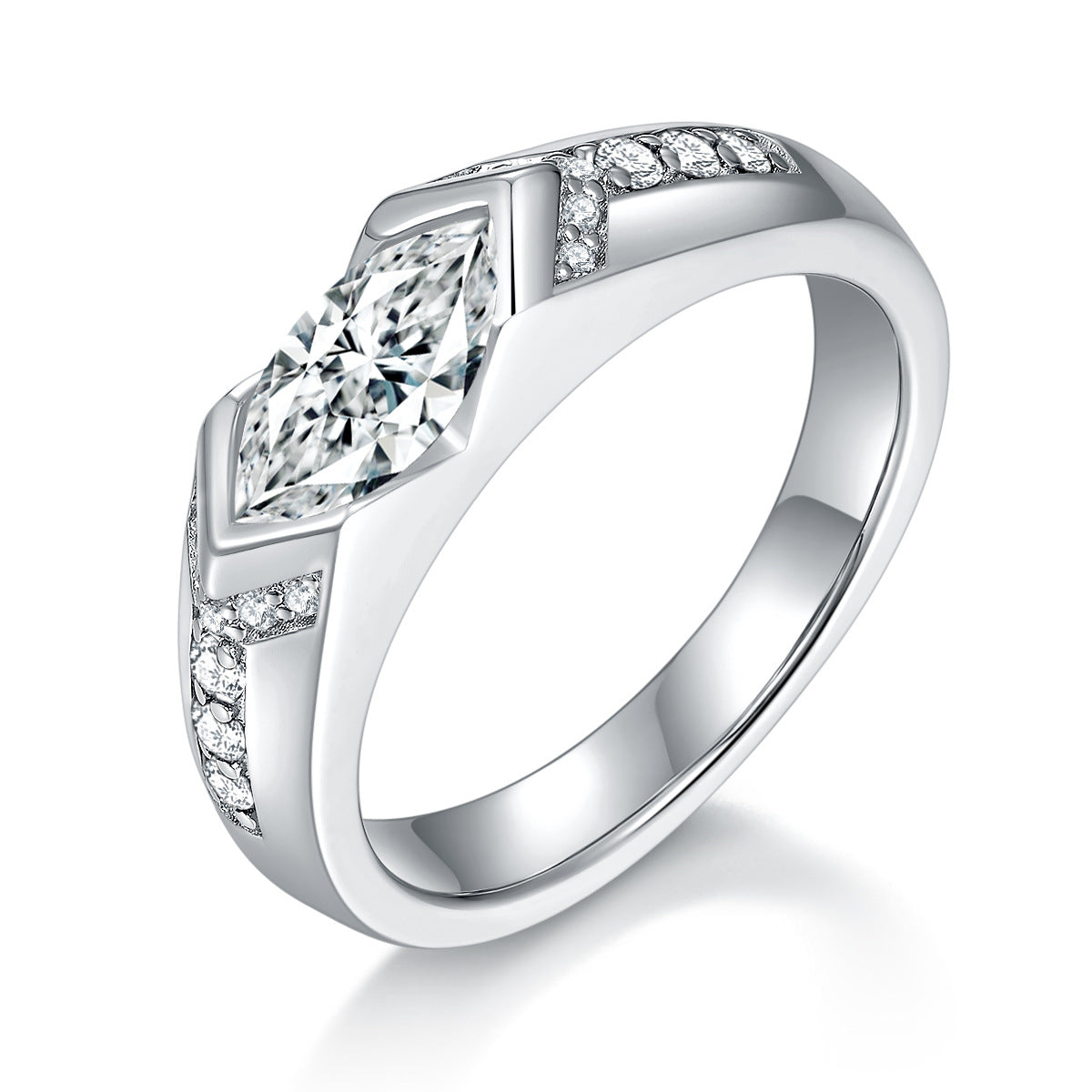 Unique 1ct Marquise Moissanite Ring - 5x10mm Elongated Cut in Platinum Plated 925 Silver