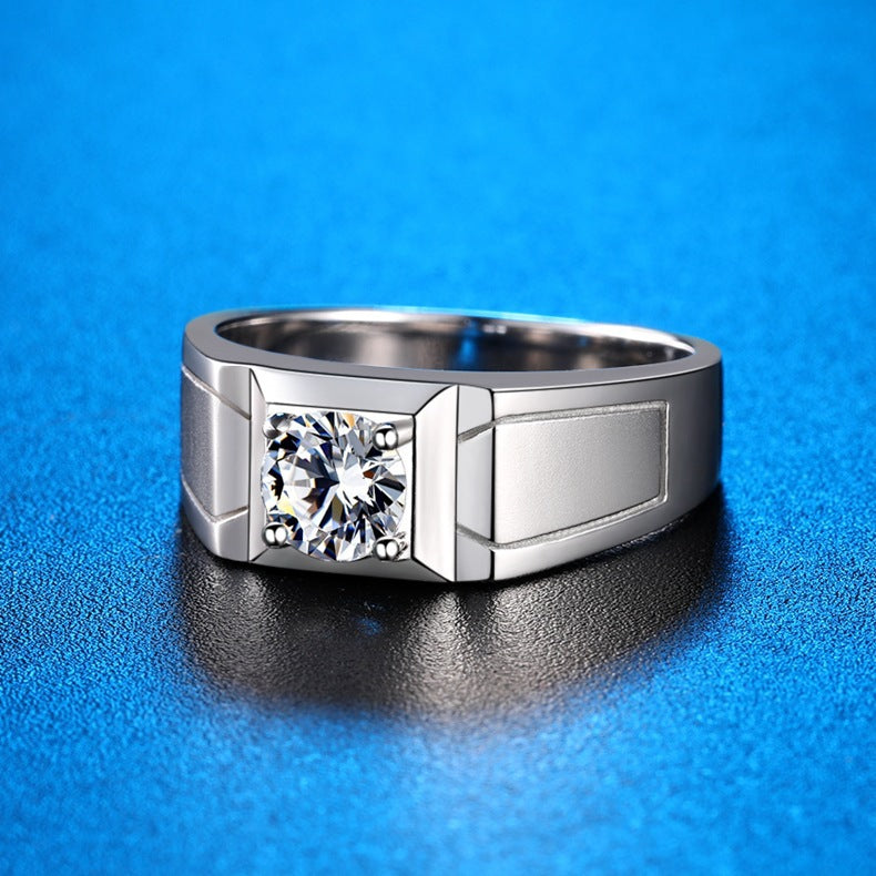 Felistly Jewelry: men gents ring S925 Sterling Silver Moissanite Men's Ring 1ct D Color Closed Thick Plated White Gold Bold & Minimalist Style