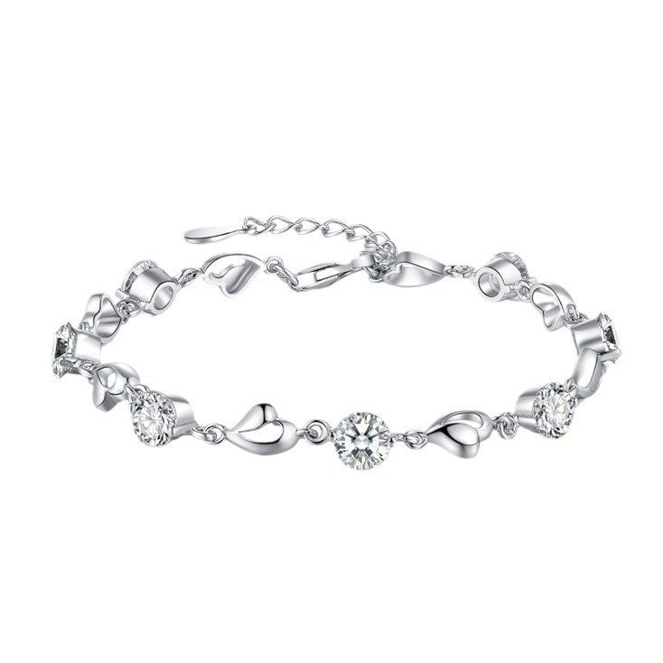 Felistly Jewelry: Ocean Heart S925 Sterling Silver Bracelet for Women - Luxury Minimalist Heart-Shaped Diamond Accent Design