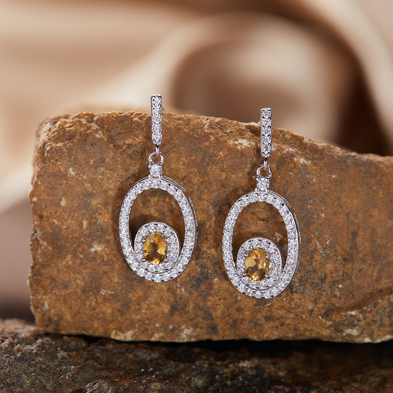 Natural Amethyst Citrine Earrings - 18K Gold Plated 925 Silver Studs (Chakra Healing Gemstones)