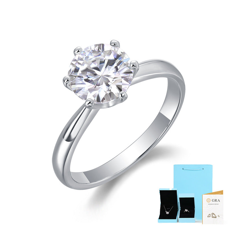 3ct Classic 6-Prong Moissanite Solitaire Ring - Platinum Plated 925 Silver | vintage inspired moissanite engagement rings