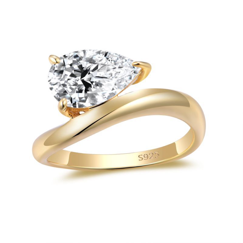 Felistly Jewelry: Unique Design Bestseller 3ct (7x11mm) Moissanite S925 Silver 18k Gold Plated Ring for Women