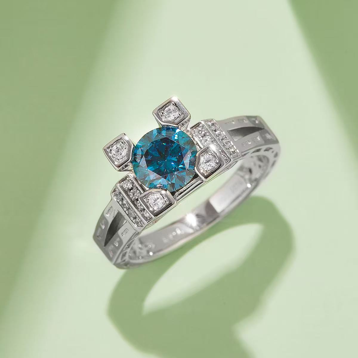 Parisian Style 1ct Moissanite Ring - D Color 925 Silver Plated with Rhodium