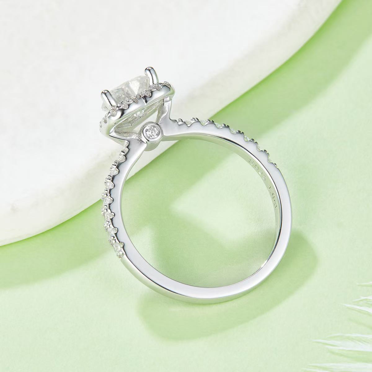 engagement rings for women 1-Carat D Color Moissanite Heart-Shaped Ring - Sterling Silver Rhodium Plated for Women |elongated cushion cut with wedding band