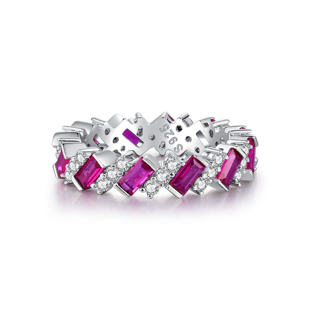 Felistly Jewelry: wedding bands for women New S925 Sterling Silver Emerald Cut Full Diamond Eternity Band Ring - Trendy Viral Sparkling Emerald Green Ring
