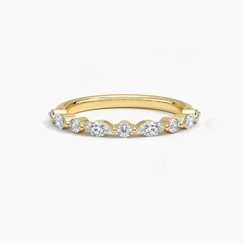 Felistly Jewelry:French Holiday Collection - Stackable S925 Gold Plated Moissanite Rings (Dainty Unisex Set)